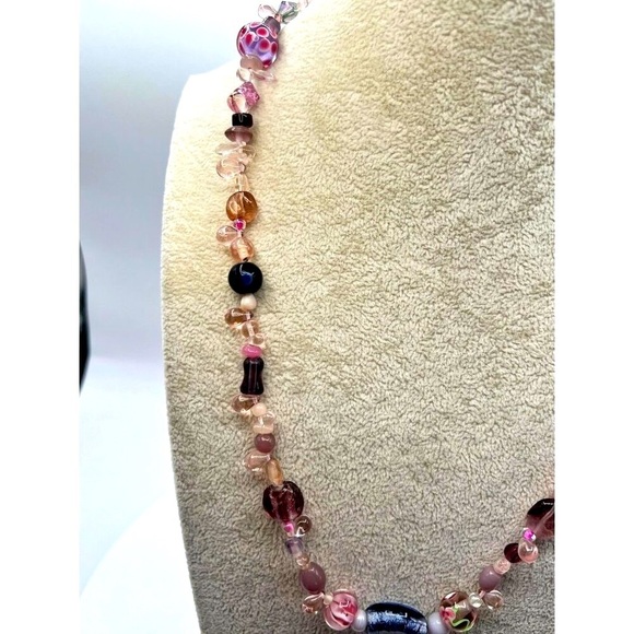 Handcrafted Murano Glass Bead Necklace With Pink & Blue Accents.  A28 - Picture 4 of 9